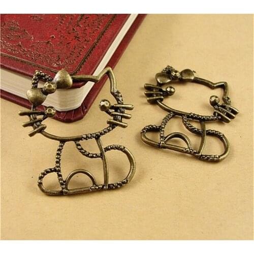 5pcs 38x36mm Antique Bronze Plated Lovely Hollow Cat Pendant For Making DIY Jewelry