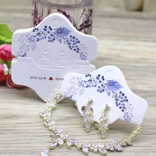 50pcs 50plastic bag DIY 8x8.5cm red/purple flower Handmade with love white Card Jewelry Gifts Necklace/Earring package card