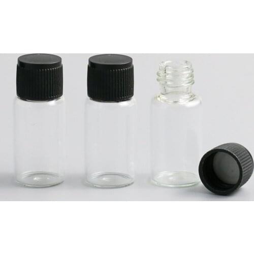 50pcs 5Ml Transparenr portable screw neck glass bottle 1/6oz glass vials with plastic Lids sample vial for Essential oil use