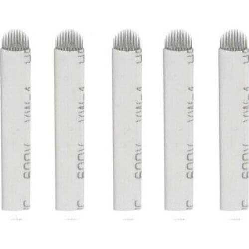 500 Pcs /Pack 12U 14U White Permanent Eyebrow Manual Blade Tattoo Needle for Embroidery MicrobladingTattoo Pen Free Shipping