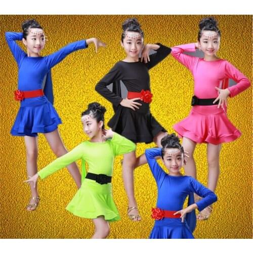 Girl Autumn long sleeve Standard Latin Dance Dress Children Ballroom Dance Dresses Kids Salsa Rumba Cha Cha Samba Tango Dress