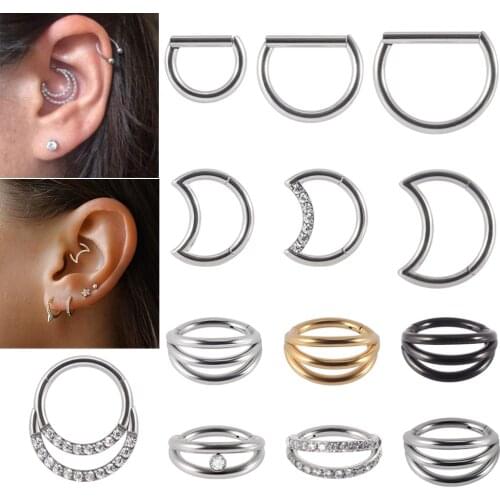 1PC 361L Surgical Steel Septum Clicker Hoop Nose Ring Crystal Moon Ear Tragus Cartilage Daith Earring 16G Body Piercing Jewelry
