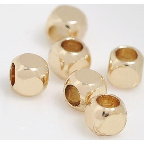 JFE36 Round Hole Square Beads 3*3mm Copper Spacer Beads Gold Electroplated Beads Accessories Fashion DIY Jewelry Making Findings