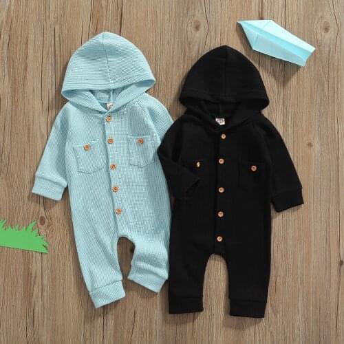 Baby Girls Boys Romper Solid Overalls Long Sleeve Hooded Jumpsuit with Pockets for Spring Autumn Clothing Sets