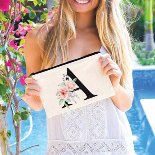 Watercolor Floral Alphabet Bridesmaid Makeup Bag Wedding Party Cosmetic Bags Bridesmaid Makeup Pouch Maid of Honor Gift