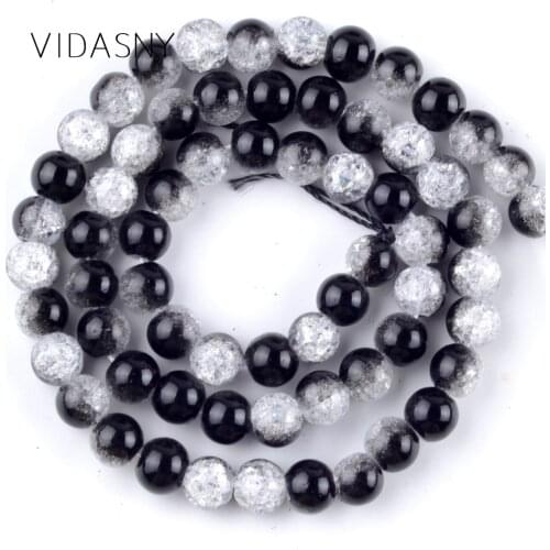 Natural Mineral Stone Black White Snow Cracked Crystal Beads For Jewelry Making 6mm-12mm Round Beads Diy Bracelet Necklace 15