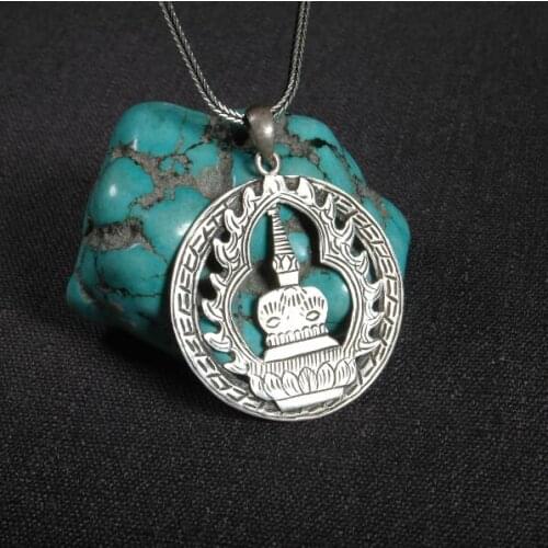 Handmade 925 Silver Nepal Bodhnath Stupa Pendant Necklace Nepalese Tower Pendant Silver Good Luck Amulet