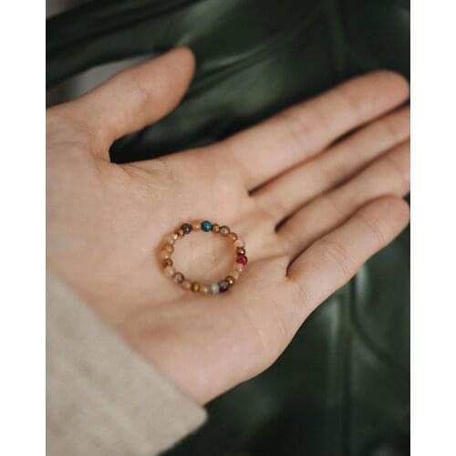 Fashion Amethyst Pink Tourmaline Crystal Beaded Rings Cute Minimalist Elastic Rope 3 mm Bead Geometric Fine Rings for Women Gift