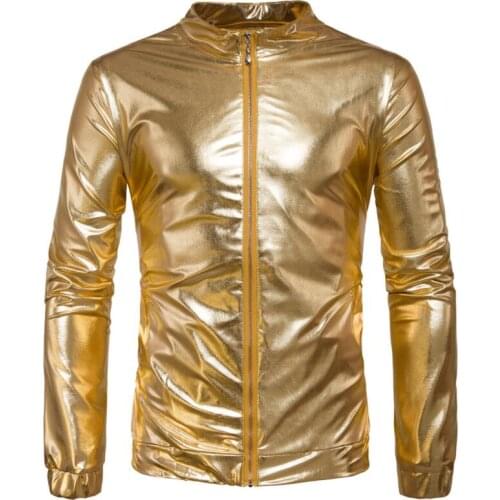 Mens leather jacket Glossy motorcycle leather coat men jackets clothes personalized jaqueta de couro street fashion gold silver