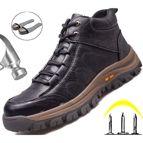 Male Indestructible Safety Shoes Leather Boots Steel Toe Cap Work Shoes Boots Anti-puncture Industrial Shoes Men Security Boots