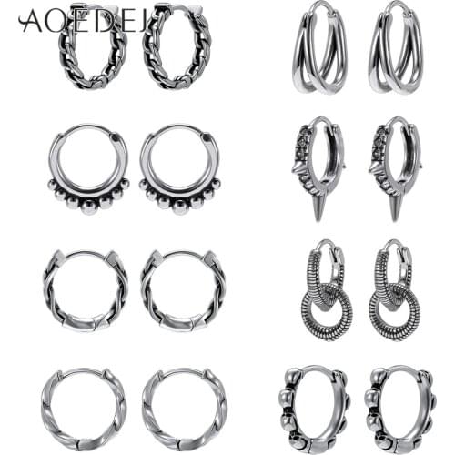 AOEDEJ Mens Punk Stainless Steel Hoop Earrings Rock Roll Earrings Gothic Ear Piercing Hoops Small Ear Rounds Accessories