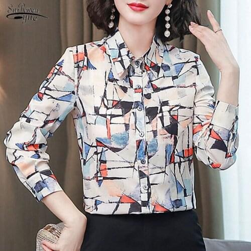 New Silk Shirt Womens Korean 2020 Autumn New Long Sleeve Casual Loose Cardigan Print Women Blouse and Tops Blusas Mujer 10648