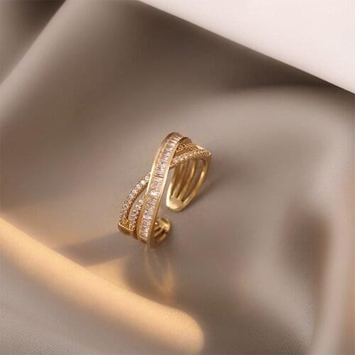 2021 New Contracted Double Geometric Joker Fine Opening Rings Fashion Senior Shiny Crystal Women Adjustable Rings Jewelry