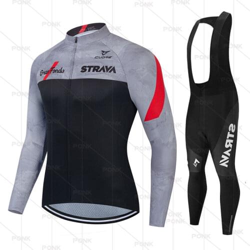 2021 NEW STRAVA Pro Cycling Jersey Set Long Sleeve Mountain Bike Clothes Wear Men Racing Bicycle Clothing Ropa Maillot Ciclismo