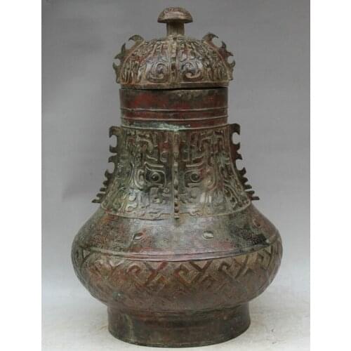 Song voge gem S2207 19" Old China dynasty Bronze Folk flower food water vessel kettle Pot Jar Crock
