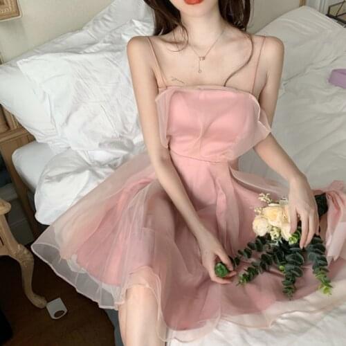 Sannian Women Birthday Dress Pink Sling Dress New Summer Short Waist Slim Dresses Party Women Clothes Sexy Dresses