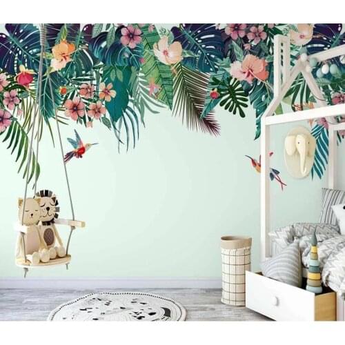 Custom mural Nordic Hand painted tropical plants flowers and birds indoor Wallpaper Background Wall Decorative 3d wallpaper
