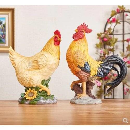 Resin rooster and hen crafts, animal chicken sculpture decoration, home villa garden decorations, creative gifts