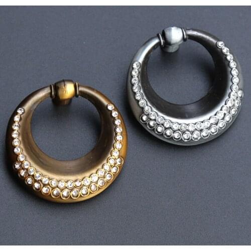Retro fashion rhinestone drop rings drawer tv cabinet knobs pulls antique iron bronze kitchen cabinet cupboard door pulls handle
