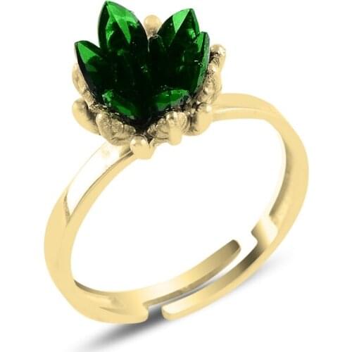 Silver 925 Sterling Lotus Flower Emerald Zircon Stone Ring