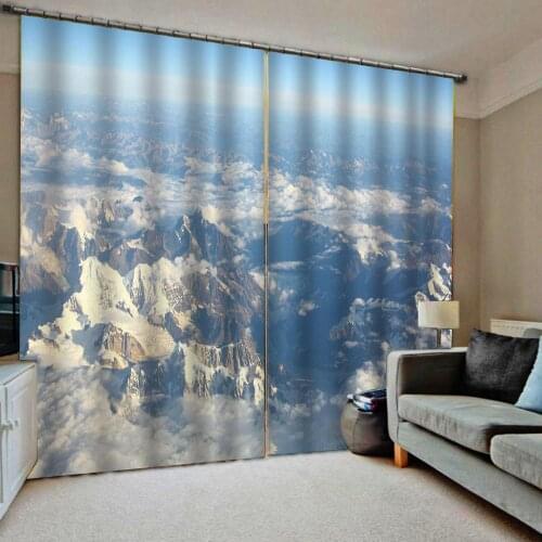 Blue sky white cloud curtains snow mountain 3D Window Curtains Living Room wedding bedroom Cortinas Drapes