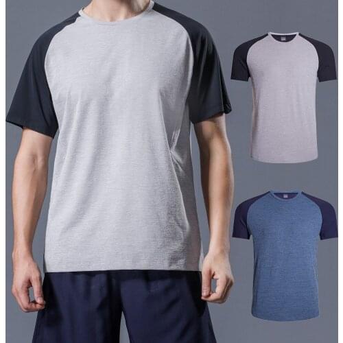XBT16 Contrast Color Raglan Sleeve Sports Jerseys O Neck Breathable Plain Style Exercise T Shirt With Two Fabrics Split Jointed