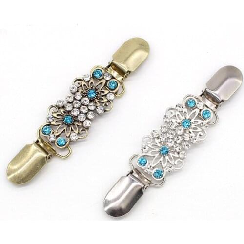 Rhinestone Inlaid Antique Alloy Brooch Clip For Sweater Shawl Keeper Collar Buckle Holder Garters Garment Accessories Jewelry
