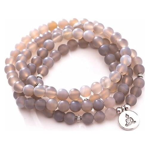 White108 beads 8mm elastic adjustable Lotus life tree Buddha OM eye Chakra Reiki agate Onyx Yoga Bracelet necklace uvh3