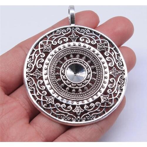 WYSIWYG 1pcs 68x56mm Round Mandala Flower Charm Pendants Filigree Round Mandala Charm For Jewelry Making