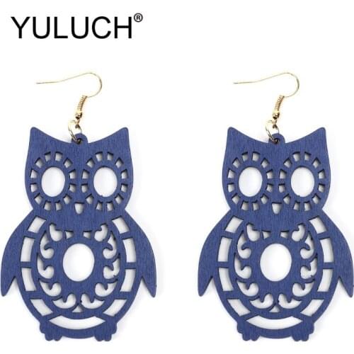 YULUCH Women Hollow Black Red Natural Wood Animal Owl Long Dangle Earrings Fashion Jewelry For Ethnic African Indian Femme Party