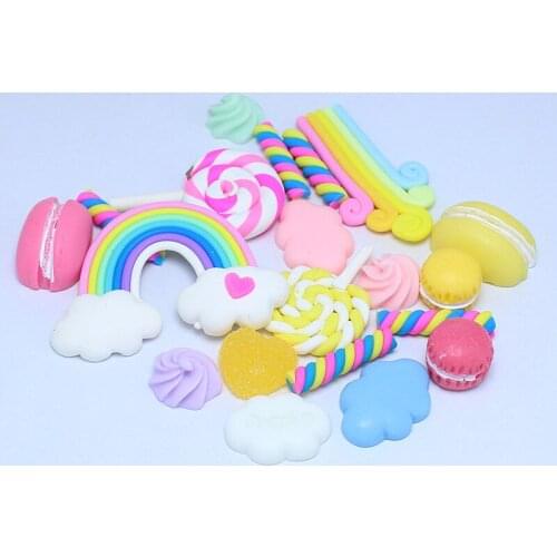 20Pcs Mix Polymer Clay Candy Rainbow Lollipop DIY Scrapbook Crafts Childrens Hairpin /Mobile Phone Shells/Gift Accessories