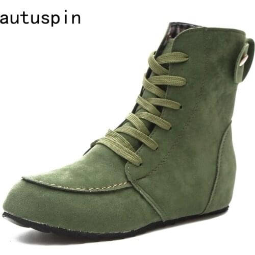 Autuspin Fashion Winter Boots Women High Quality Nubuck Ankle Boot for Ladies Outdoor Casual Shoes Black Green Khaki Plus Size