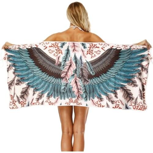 Wing Printed Microfiber Wearable Women Rectangle Absorbent Bath Beach Towel Sunscreen Sexy Sling White Soft Beach Cover