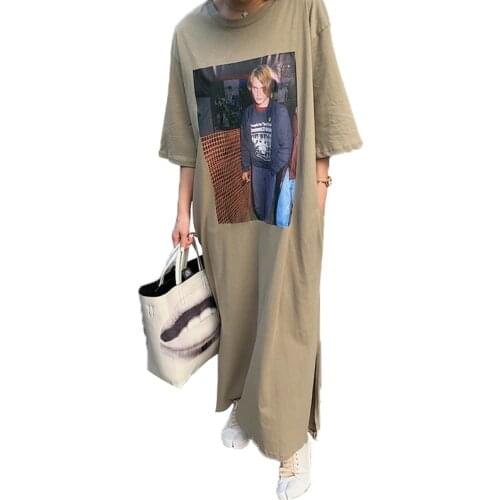 NYFS Summer Dress 2021 New Korean Loose Long Dress Vestidos Robe Elbise Fashion Short Sleeve Printing Woman Dress