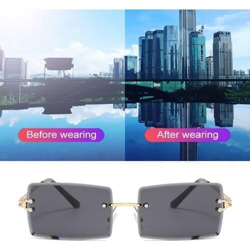 2@#Uv400 Sunglasses Car Goggles Fashion Rimless Gradient Saun Glasses Shades Cutting Lens Ladies Frameless Eyeglasses 13 Colors
