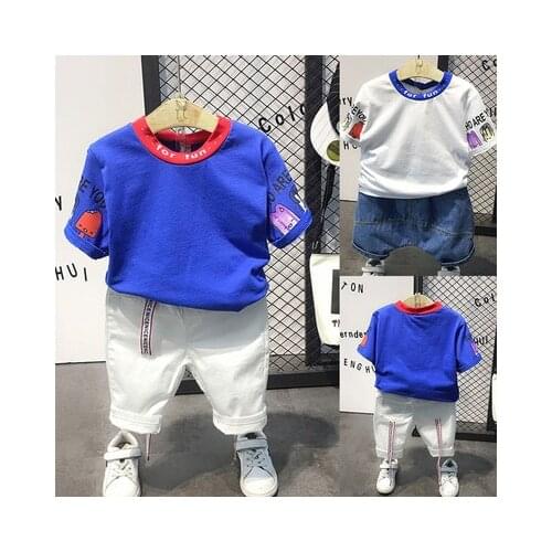 2021 2pcs Summer Baby Boy Children Causal Cartoon Printing Suit Tops + Short Boys Clothes Kids Clothes sets 2-7