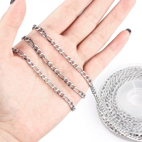 5Yards/Roll 3mm 4.5mm Width Rhodium Stainless Steel Chain Womens Mens Chain for Necklaces Bracelets Jewelry Making