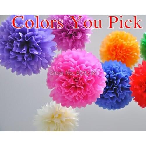 50pcs 8"(20cm) Mixed Colors Wedding Blue Black Green Red Gold Silver Yellow Orange Pink White Purple Mint Tissue Paper Pom Poms