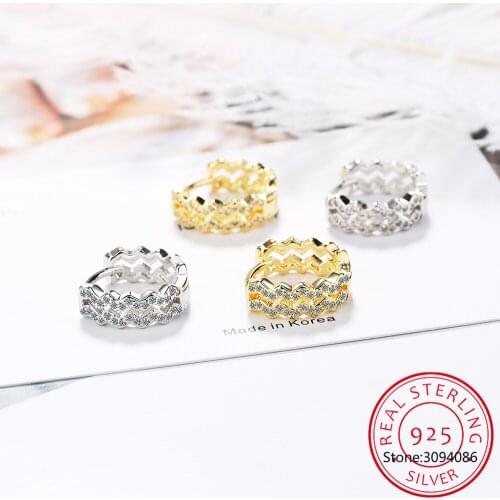 925 Sterling Silver Gold Color Micro Inlaid Zirconia Wave Hoop Earrings for Women Party Jewelry Gifts Wholesale S-E1245