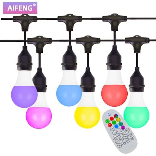 AIFENG RGB IP65 Waterproof E27 LED String Lights Connectable Wedding Holiday Lighting Garland Room Lights Decor Street Garland
