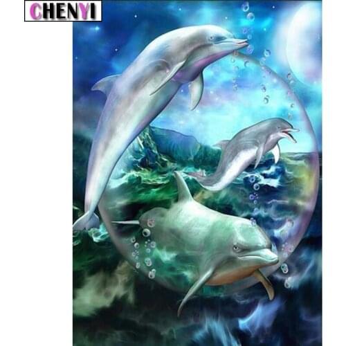 CHENYI Diy Diamond Embroidery Dolphin Full 5D Diamond Painting Animal Crossing Kit Mosaic Of Rhinestones Home Decoration Gifts