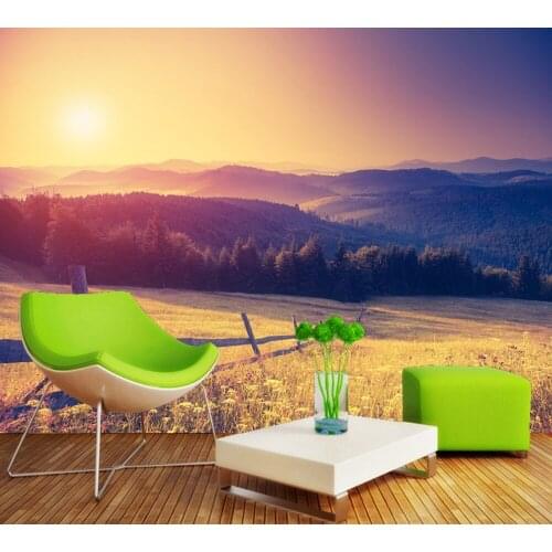 Free Shipping Fantasy Sunset HD Nature Scenery TV Background Wall Painting Custom 3D Fall Grassland Living Room Decoration Mural