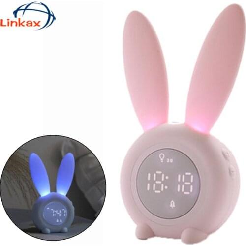 Rabbit Shape Digital Alarm Clock with Led Sound Night Light Function Silicone Table Wall Clocks for Home Decoration Night Light