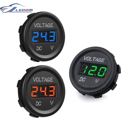 DC 5-48V Car Motorcycle Voltmeter Mini Digital Waterproof LED Panel Tester Display Round Volt Meter Gauge
