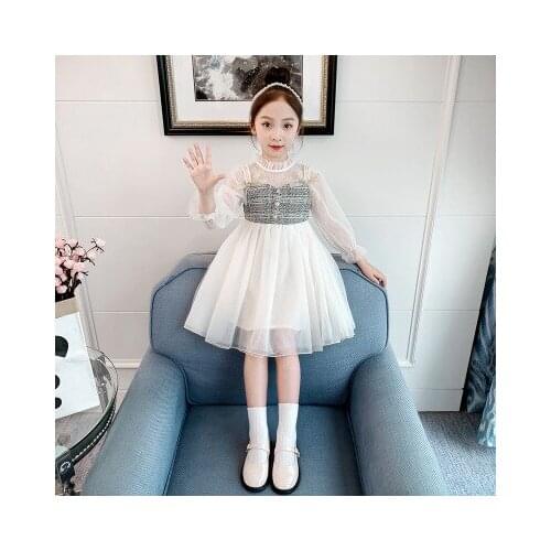 5-10 year old girl baby dress new spring and autumn childrens clothing childrens fashion small incense wind yarn dress