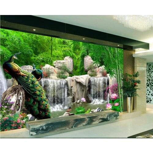Home Decoration 3d wallpaper for room Bamboo Rock Mountain Peacock TV Backdrop photo 3d wallpaper