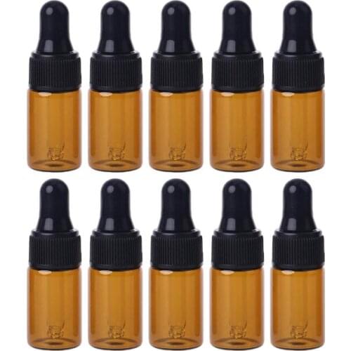 10pcs Amber Glass Dropper Bottles With Black Cap for essential Oil Perfume Sample Bottle Aromatherapy 2XPB