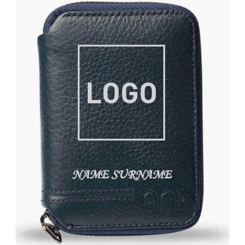 Customisable Zip-Around Leather Card Holder Wallet Navy Blue