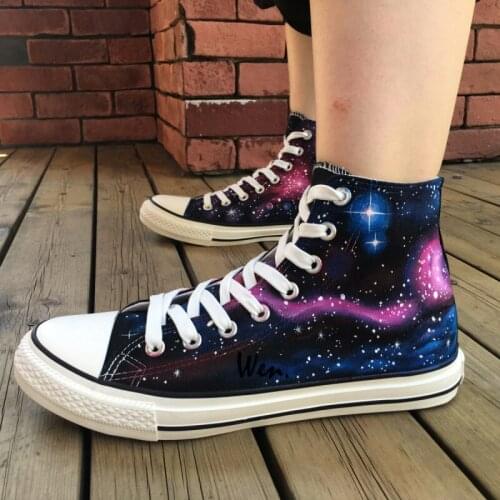Wen Hand Painted Shoes Original Design Custom Starlight Galaxy Nebula Men Womens High Top Canvas Sneakers for Birthday Gifts