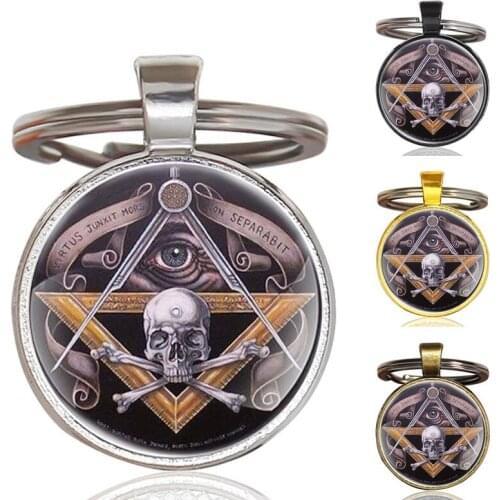 Classic Handmade Skull Masonic Glass Dome Metal Key Chain Unique Men Women Key Ring Jewelry Gifts Keychain
